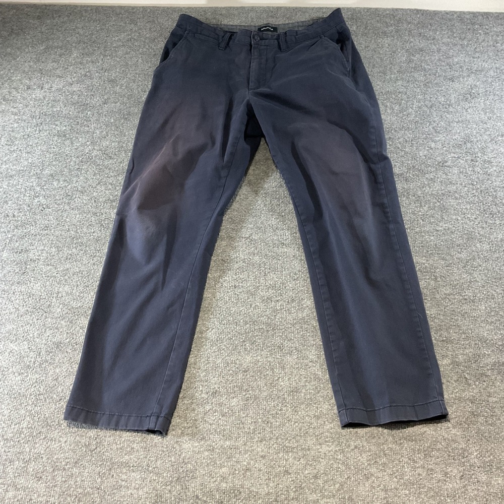 Nautica Mens Navy Blue Stretch Chino Pants Flat Front Straight Leg Trousers